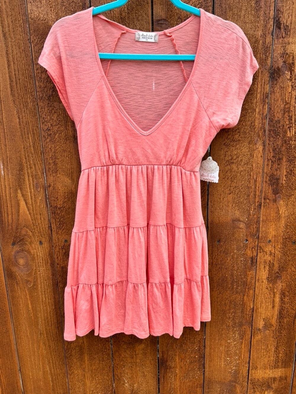 NWT Altard State Pink Coral Tiered Boho Sundress Size XS Ruffled Mini Dress